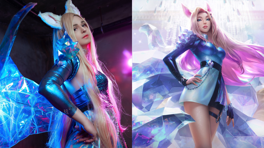 小头错乱！Sneaky晒美腿扮「K/DA All out」英雄联盟阿璃 迷濛眼神超诱人