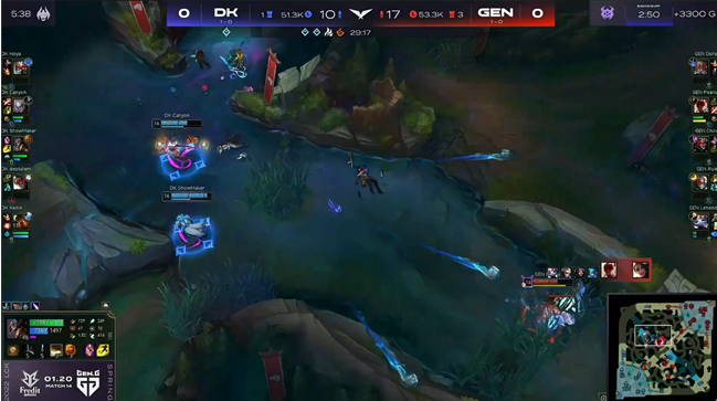 GEN凭借奇招炼金辅助秒掉维克托，以2-1险胜DK