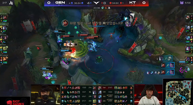 Chovy在下路“被迫单杀”阿卡丽，GEN以2-1战胜KT