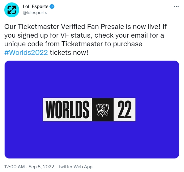 LOL官方宣布S12门票预售正式开启