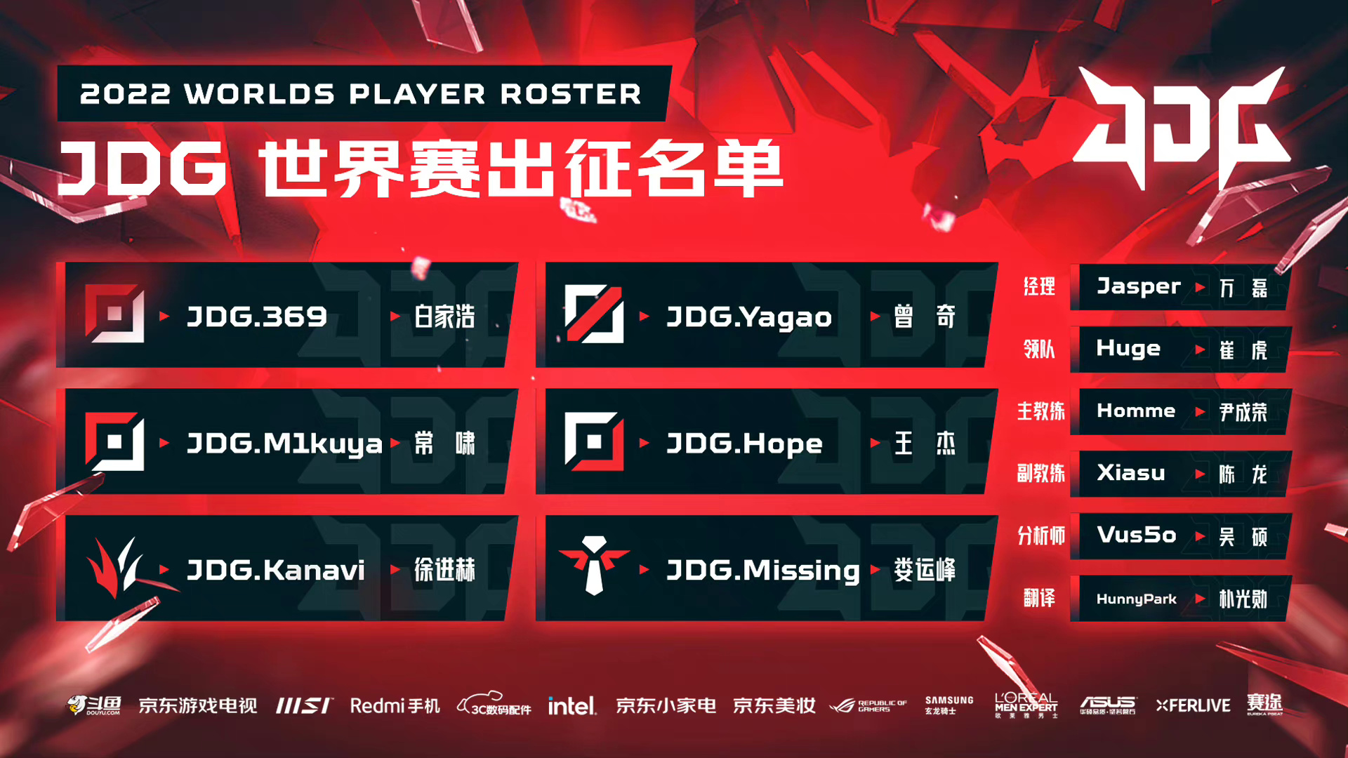 JDG官方公布世界赛出征名单