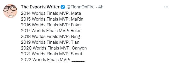 外媒回顾历届S赛FMVP得主，S8Ning、S9Tian、S11Scout