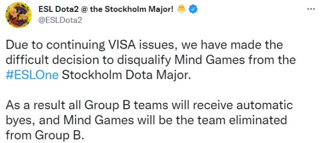 MindGames签证问题无法解决，退出斯德哥尔摩Major